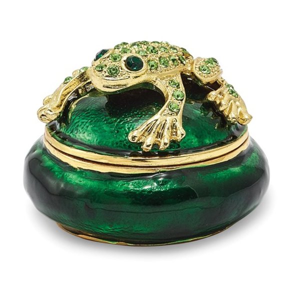 Bejeweled Green Enamel  Frog Trinket Box & pendant - Picture 5 of 5